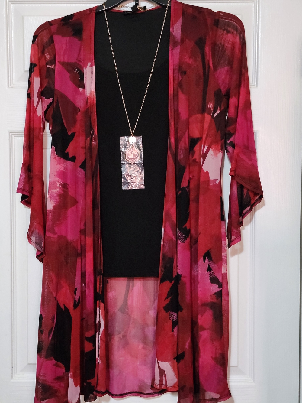 2pc Sheer Watercolor Floral  in Red & Pink